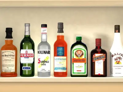 Liquor Bottles With Bar Unit Interior Low-poly 3D model