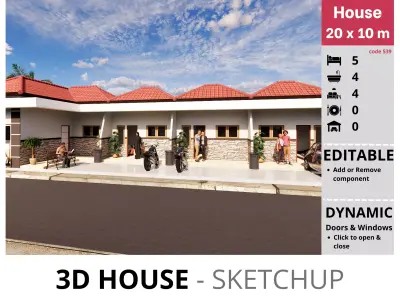 House 20x10m code 539 - Sketchup 3D model 3D model 3D model