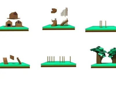 Super low poly COLLECTION wooden sculpture of horse Low-poly 3D model