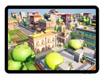Small Town Pakage Low-poly 3D model