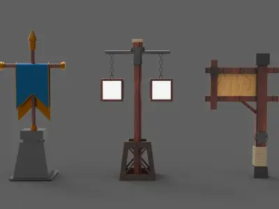 wooden sign  Low-poly 3D model