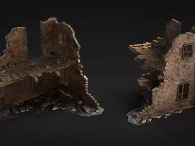 Ruined Brick Concrete Walls Pack - 14 Assets PBR Game Ready  Low-poly 3D model