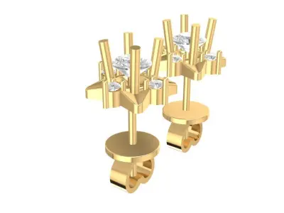 Modern Vertical Cluster Stud Earrings Jewelry Design 1379 3D print model