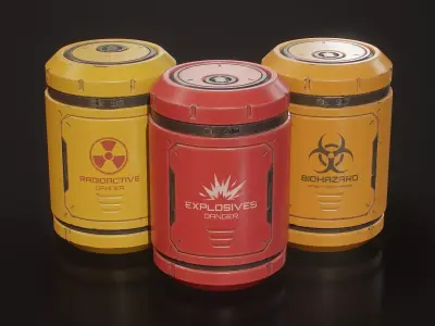 Sci-Fi Barrel Pack - Explosive Biohazard Radioactive - LODs Low-poly 3D model