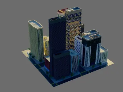 Modular City Block- Low Poly - Game Ready - PBR Low-poly 3D model