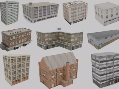 10 low-poly urban buildings Low-poly 3D model