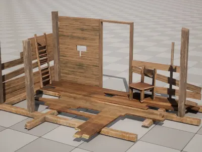 Broken Wooden House Low-poly 3D model