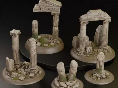 Ancient Greek Temple Ruins - 3D Scenic Terrain Set Pre-supported 3D print model