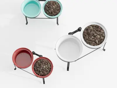 Dog feeding bowls and stand 3D model