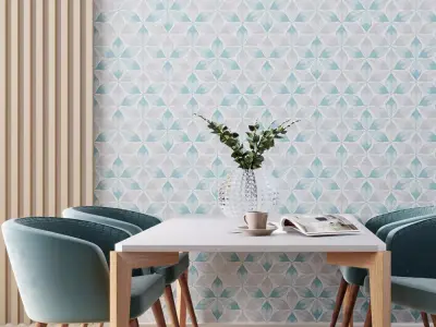 Teal Silver Geometric Leaf Wallpaper  Texture