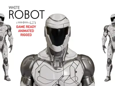 White Robot Low-poly 3D model
