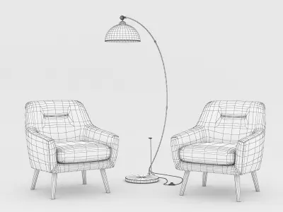 Nordic lounge armchair and lamp Low-poly 3D model