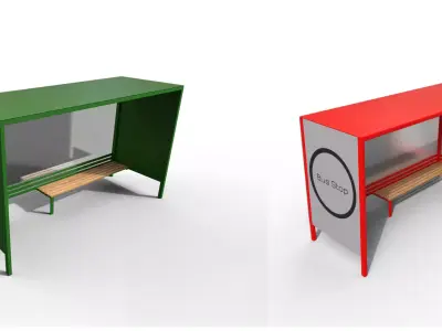 Pack 2 Modern bus stop Low-poly 3D model buy
