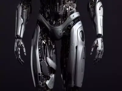humanoid robot with black metal and mechanical look Low-poly 3D model