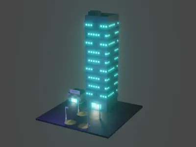 City center single building and shop at night  Free low-poly 3D model