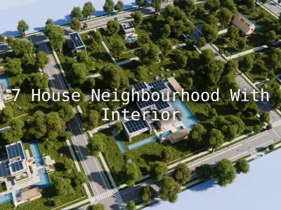 7 Modern house neighborhood with interior For Blender 3D model
