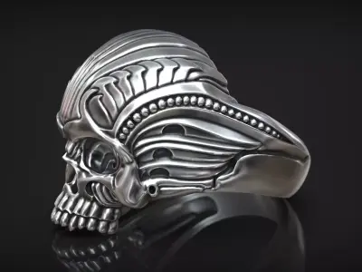 Giger Art Biomechanical Skull Head Cyberpunk Ring 3D print model