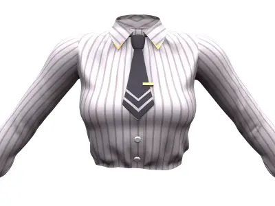 Female Long Sleeves Striped Tucked In Office Shirt With Tie Low-poly 3D model