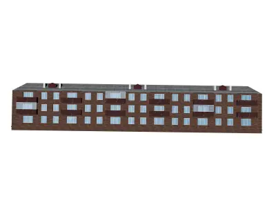  brick 3-storey apartment building Low-poly 3D model