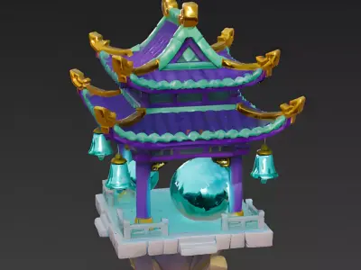 Stylized Fantasy Floating Crystal Temple 3D Model Low-poly 3D model