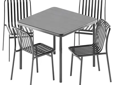BANGI Square Table and KANO Stackable steel Chair by BABEL D 3D model