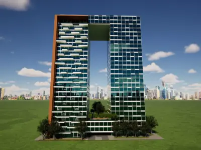 Mixed-Use Twin Towers with Skybridge Concept Design Low-poly 3D model