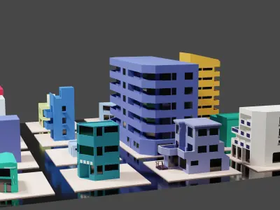 Low poly simple Japanese style buildings Low-poly 3D model