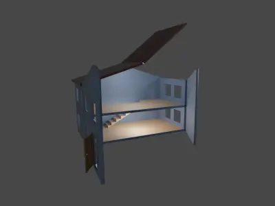 Dollhouse house with windows and doors Free 3D model