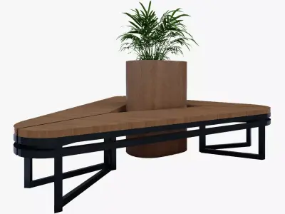 Triangular Outdoor Wooden Steel Bench with Central Planter Low-poly 3D model