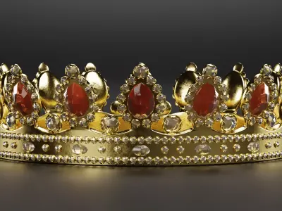 Royal Crown V2 - Golden Jewelry with Ruby Gemstones 3D model