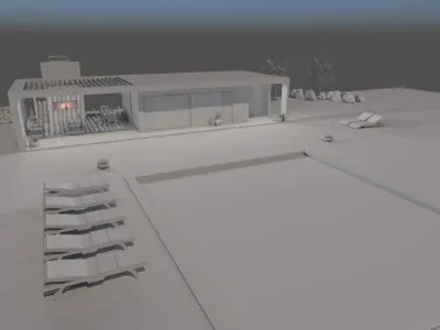 modern house with swimming pool and fireplace 3d model exterior Low-poly 3D model