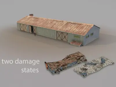 Old Garage 01 blue with damage DMG  Low-poly 3D model