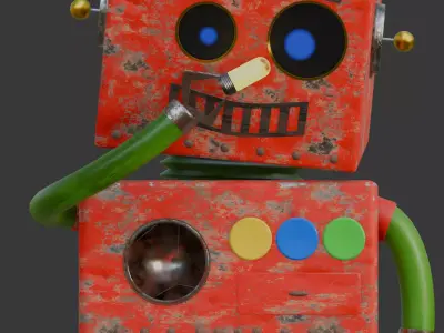 Rusty GlowBot The Cheerful Trash Collector Low-poly 3D model