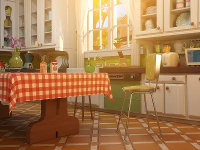 Cartoon Kitchen Dining Room 3D model