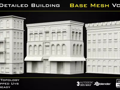 30 Detailed Building Base Mesh - Vol 07 Low-poly 3D model