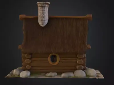Rustic Fantasy Wooden Cabin Low-poly 3D model