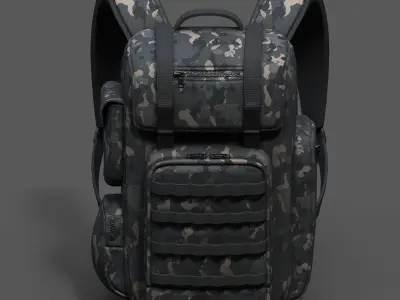 Backpack military bag baggage pockets product  Low-poly 3D model