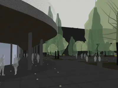 Public city square with alleys and shops with bike ramp-roof 3D model