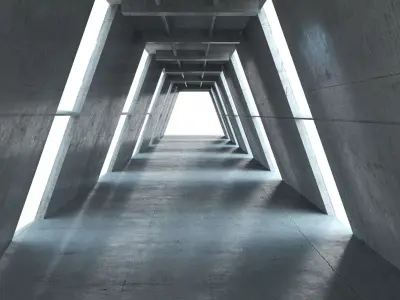 Brutalist Concrete Industrial Corridor Tunnel 3D model