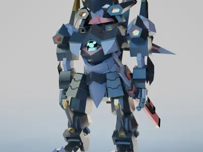 Samurai Chibi Gundam Robot Low-poly 3D model