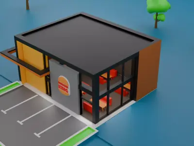 Burger King Low Poly Restaurent with interior Low-poly 3D model