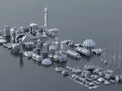  Scifi building dressing kitbash pack Low-poly 