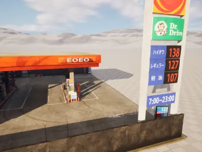 Japan Gas Station Unity and Unreal Ready  3D model