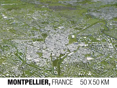 Montpellier France 50x50km 3D City Map 3D model