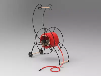 Waterette spool on wheeled cart Low-poly 3D model