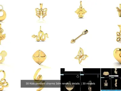 30 Kids pendant charms 3dm renders details  3D Model Pack