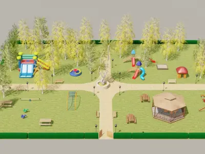 Playground Amusement Park  Low-poly 3D model
