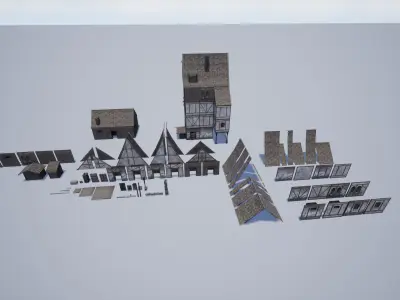 Modular Medieval Buildings Low-poly 3D model