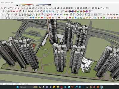 Classical apartment buildings with site office 3D model