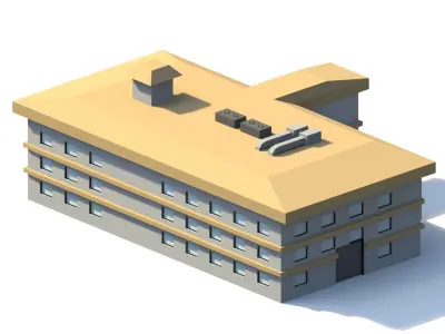 Low Poly Hotel Building Low-poly 3D model